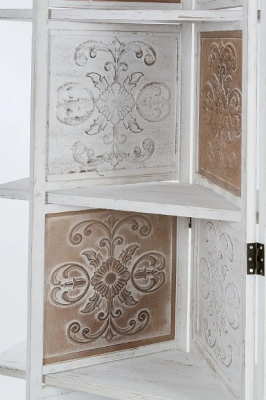 Casa Padrino Landhausstil Raumteiler mit 3 Regalen Antik Weiß / Antik Braun 155 x 2 x H. 181 cm - Shabby Chic Paravent Sichtschutz Trennwand