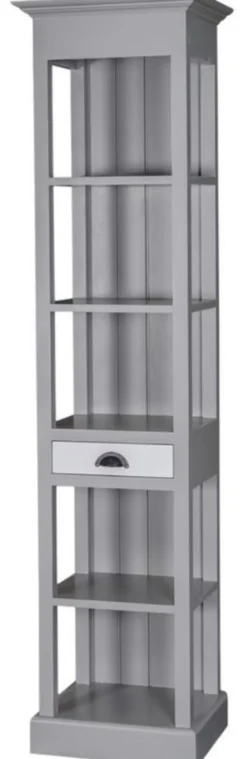 Casa Padrino Landhausstil Regalschrank mit Schublade Grau / Hellgrau 50 x 39 x H. 197 cm - Landhausstil Möbel