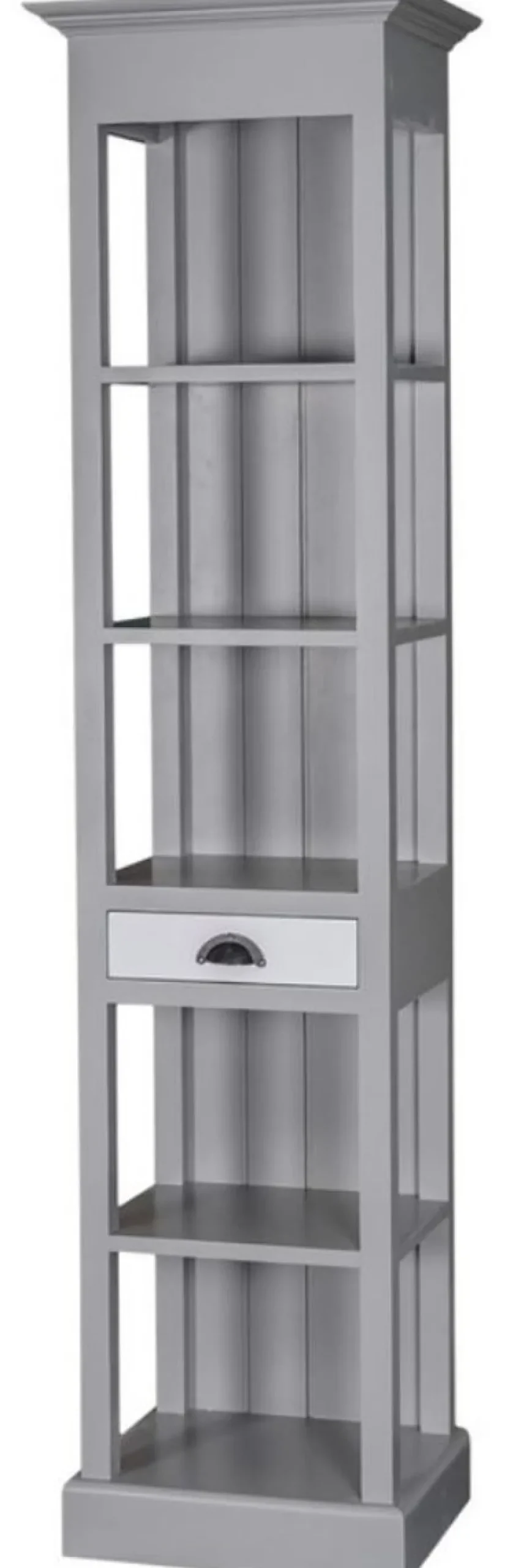 Casa Padrino Landhausstil Regalschrank mit Schublade Grau / Hellgrau 50 x 39 x H. 197 cm - Landhausstil Möbel