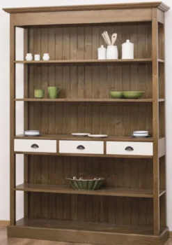 Casa Padrino Landhausstil Regalschrank Braun / Weiß 140 x 39 x H. 197 cm - Landhausstil Schrank mit 3 Schubladen - Massivholz Küchenschrank - Landhausstil Möbel