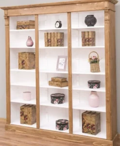 Casa Padrino Landhausstil Regalschrank Hellbraun / Weiß 180 x 39 x H. 197 cm - Massivholz Schrank - Bücherschrank - Wohnzimmerschrank - Büroschrank - Landhausstil Möbel