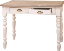 Casa Padrino Landhausstil Schreibtisch mit 2 Schubladen Antik Weiß / Naturfarben / Antik Messing 109 x 60 x H. 79 cm - Landhausstil Büromöbel