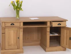 Casa Padrino Landhausstil Schreibtisch Naturfarben 160 x 70 x H. 78 cm - Massivholz Bürotisch mit 2 Türen und 2 Schubladen - Massivholz Möbel - Büro Möbel im Landhausstil - Landhausstil Möbel