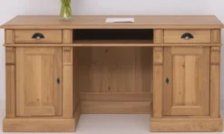 Casa Padrino Landhausstil Schreibtisch Naturfarben 160 x 70 x H. 78 cm - Massivholz Bürotisch mit 2 Türen und 2 Schubladen - Massivholz Möbel - Büro Möbel im Landhausstil - Landhausstil Möbel