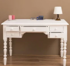 Casa Padrino Landhausstil Schreibtisch mit 5 Schubladen Weiß 130 x 65 x H. 83 cm - Massivholz Sekretär im Landhausstil - Büro Möbel - Massivholz Möbel - Landhausstil Möbel
