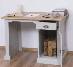 Casa Padrino Landhausstil Schreibtisch Grau / Naturfarben 110 x 70 x H. 78 cm - Massivholz Sekretär im Landhausstil - Büro Möbel - Massivholz Möbel - Landhausstil Möbel