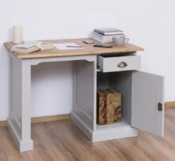 Casa Padrino Landhausstil Schreibtisch Grau / Naturfarben 110 x 70 x H. 78 cm - Massivholz Sekretär im Landhausstil - Büro Möbel - Massivholz Möbel - Landhausstil Möbel