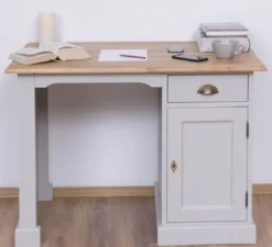 Casa Padrino Landhausstil Schreibtisch Grau / Naturfarben 110 x 70 x H. 78 cm - Massivholz Sekretär im Landhausstil - Büro Möbel - Massivholz Möbel - Landhausstil Möbel