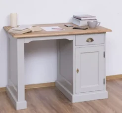 Casa Padrino Landhausstil Schreibtisch Grau / Naturfarben 110 x 70 x H. 78 cm - Massivholz Sekretär im Landhausstil - Büro Möbel - Massivholz Möbel - Landhausstil Möbel