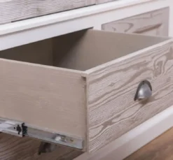 Casa Padrino Landhausstil Schlafzimmerschrank Weiß / Naturfarben 232 x 59 x H. 197 cm - Massivholz Kleiderschrank mit 6 Türen und 4 Schubladen - Massivholz Schlafzimmer Möbel im Landhausstil