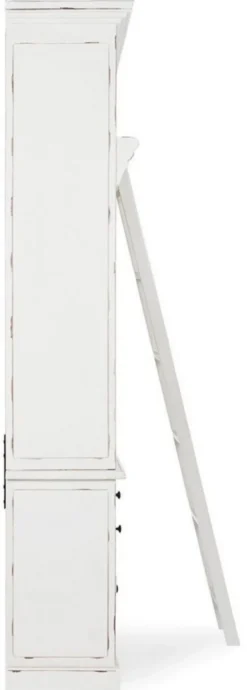 Casa Padrino Landhausstil Schrank mit Leiter Antik Weiß 143,5 x 40,6 x H. 233,7 cm - Bücherschrank - Regalschrank - Wohnzimmerschrank - Büroschrank - Landhausstil Möbel