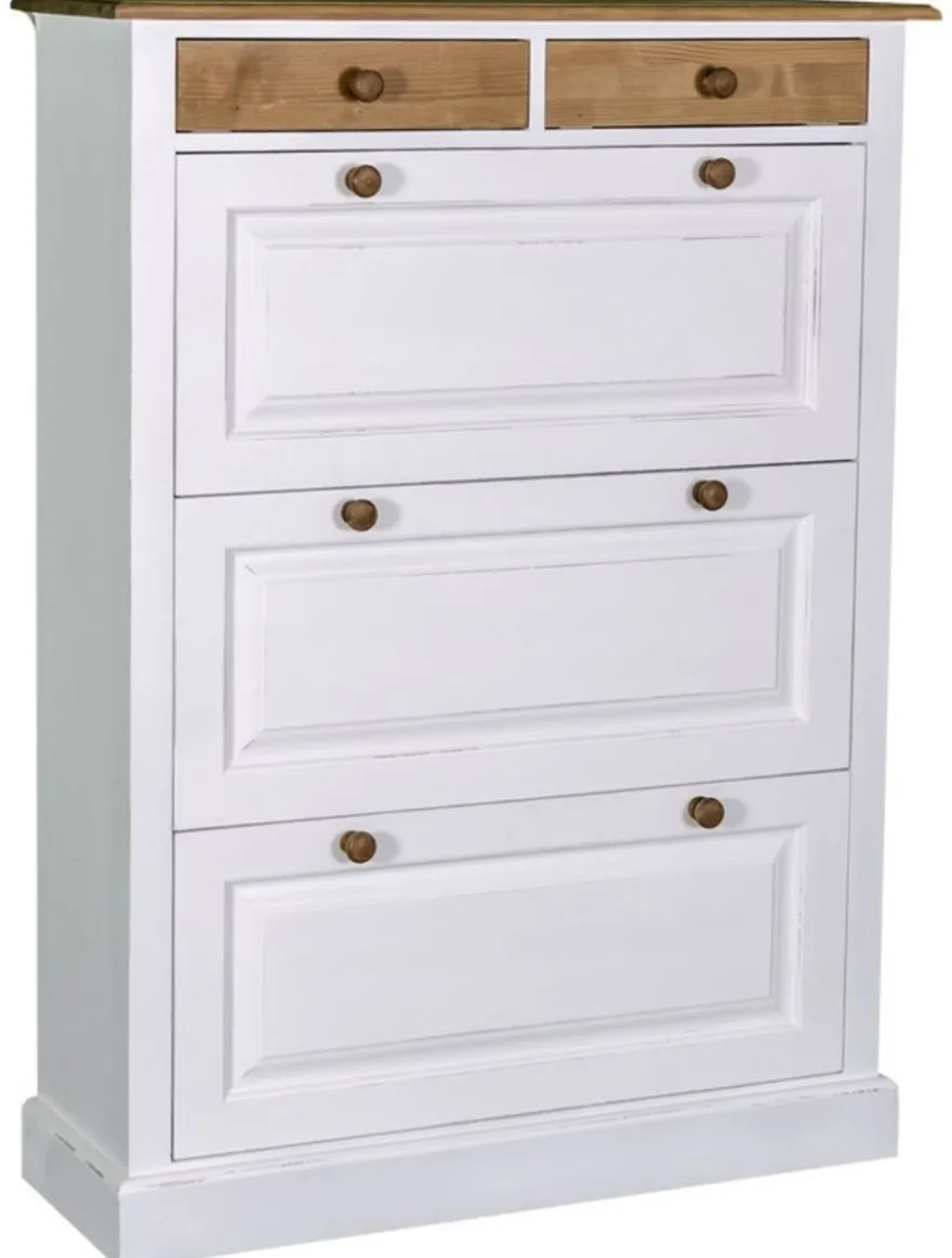 Casa Padrino Landhausstil Schuhschrank im Antik Stil Weiß / Naturfarben 103 x 35 x H. 140 cm