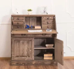 Casa Padrino Landhausstil Schreibkommode mit 2 Türen und 8 Schubladen Braun 106 x 49 x H. 109 cm - Möbel im Landhausstil