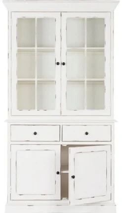 Casa Padrino Landhausstil Schrank Antik Weiß 111,4 x 42,5 x H. 203 cm - Landhausstil Esszimmerschrank mit 4 Türen und 2 Schubladen - Landhausstil Vitrine - Landhausstil Esszimmer Möbel