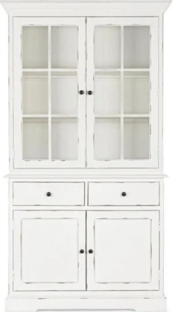 Casa Padrino Landhausstil Schrank Antik Weiß 111,4 x 42,5 x H. 203 cm - Landhausstil Esszimmerschrank mit 4 Türen und 2 Schubladen - Landhausstil Vitrine - Landhausstil Esszimmer Möbel