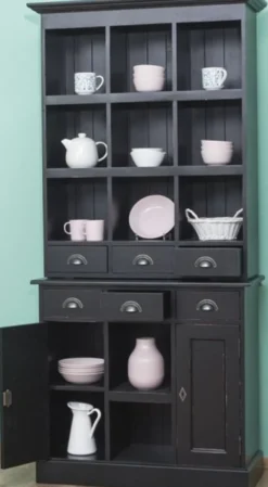 Casa Padrino Landhausstil Schrank Antik Schwarz 97 x 40 x H. 210 cm - Massivholz Regalschrank mit 2 Türen und 6 Schubladen - Möbel im Landhausstil