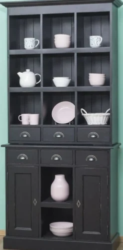 Casa Padrino Landhausstil Schrank Antik Schwarz 97 x 40 x H. 210 cm - Massivholz Regalschrank mit 2 Türen und 6 Schubladen - Möbel im Landhausstil