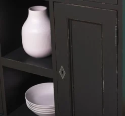 Casa Padrino Landhausstil Schrank Antik Schwarz 97 x 40 x H. 210 cm - Massivholz Regalschrank mit 2 Türen und 6 Schubladen - Möbel im Landhausstil