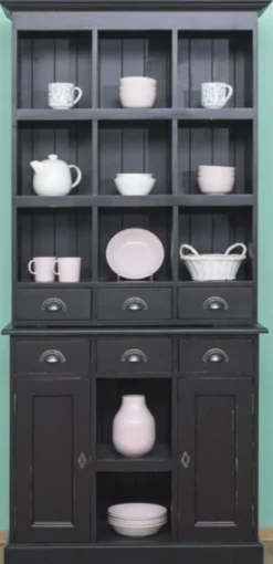 Casa Padrino Landhausstil Schrank Antik Schwarz 97 x 40 x H. 210 cm - Massivholz Regalschrank mit 2 Türen und 6 Schubladen - Möbel im Landhausstil