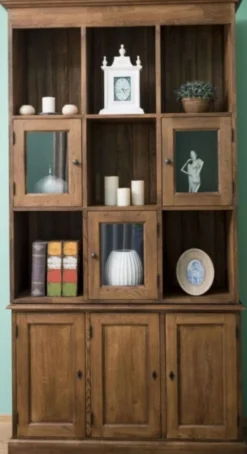 Casa Padrino Landhausstil Schrank Braun 130 x 50 x H. 240 cm - Massivholz Wohnzimmerschrank mit 6 Türen - Landhausstil Wohnzimmer Möbel