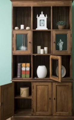 Casa Padrino Landhausstil Schrank Braun 130 x 50 x H. 240 cm - Massivholz Wohnzimmerschrank mit 6 Türen - Landhausstil Wohnzimmer Möbel