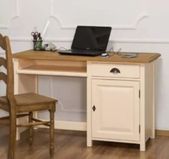 Casa Padrino Landhausstil Schreibtisch Creme / Braun 130 x 60 x H. 78 cm - Massivholz Sekretär im Landhausstil - Büro Möbel - Massivholz Möbel - Landhausstil Möbel