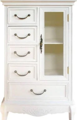 Casa Padrino Landhausstil Schrank mit Tür und 5 Schubladen Weiß 50 x 30 x H. 92 cm
