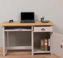 Casa Padrino Landhausstil Schreibtisch Grau / Naturfarben 130 x 60 x H. 78 cm - Massivholz Sekretär im Landhausstil - Büro Möbel - Massivholz Möbel - Landhausstil Möbel