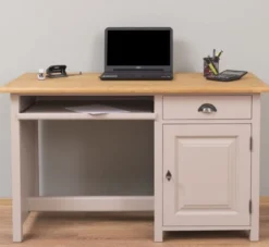 Casa Padrino Landhausstil Schreibtisch Grau / Naturfarben 130 x 60 x H. 78 cm - Massivholz Sekretär im Landhausstil - Büro Möbel - Massivholz Möbel - Landhausstil Möbel