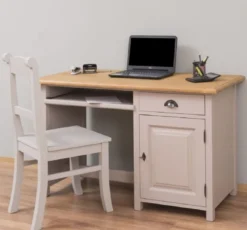Casa Padrino Landhausstil Schreibtisch Grau / Naturfarben 130 x 60 x H. 78 cm - Massivholz Sekretär im Landhausstil - Büro Möbel - Massivholz Möbel - Landhausstil Möbel