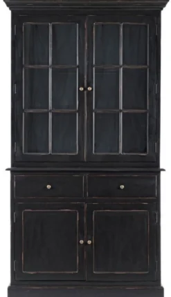 Casa Padrino Landhausstil Schrank Antik Schwarz 111,4 x 42,5 x H. 203 cm - Landhausstil Esszimmerschrank mit 4 Türen und 2 Schubladen - Landhausstil Vitrine - Landhausstil Esszimmer Möbel