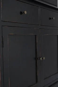 Casa Padrino Landhausstil Schrank Antik Schwarz 111,4 x 42,5 x H. 203 cm - Landhausstil Esszimmerschrank mit 4 Türen und 2 Schubladen - Landhausstil Vitrine - Landhausstil Esszimmer Möbel