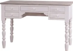 Casa Padrino Landhausstil Schreibtisch in Weiß und Grau, massives Kiefernholz und Eichenholz, 130 x 65 x H. 85 cm
