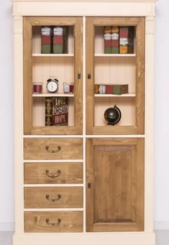 Casa Padrino Landhausstil Schrank Creme / Braun 120 x 39 x H. 197 cm - Landhausstil Esszimmer Schrank - Landhausstil Vitrinenschrank - Massivholz Möbel - Landhausstil Möbel
