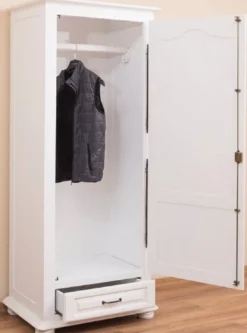 Casa Padrino Landhausstil Schlafzimmerschrank / Kleiderschrank mit Tür und Schublade Weiß 79,5 x 54 x H. 186 cm - Schlafzimmermöbel