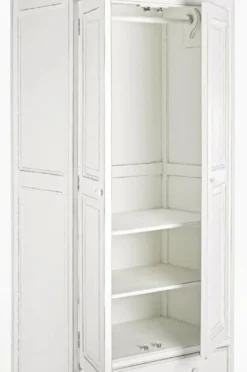Casa Padrino Landhausstil Schlafzimmerschrank Antik Weiß 90 x 55 x H. 190 cm - Massivholz Kleiderschrank mit 2 Türen und Schublade - Massivholz Schlafzimmer Möbel im Landhausstil