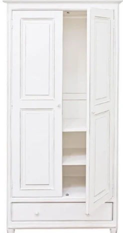 Casa Padrino Landhausstil Schlafzimmerschrank Antik Weiß 90 x 55 x H. 190 cm - Massivholz Kleiderschrank mit 2 Türen und Schublade - Massivholz Schlafzimmer Möbel im Landhausstil