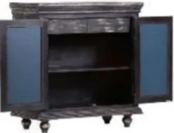 Casa Padrino Landhausstil Schrank Vintage Schwarz 90 x 43 x H. 100 cm - Massivholz Schrank mit 2 verspiegelten Türen - Landhausstil Möbel