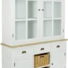 Casa Padrino Landhausstil Schrank Vitrine mit 2 Glastüren, 2 Rattankörben, antik weiß / naturfarben, 123 x 32 x H. 200 cm