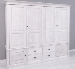 Casa Padrino Landhausstil Schlafzimmerschrank Hellgrau 232 x 59 x H. 197 cm - Massivholz Kleiderschrank mit 6 Türen und 4 Schubladen - Massivholz Schlafzimmer Möbel im Landhausstil