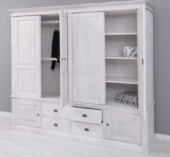Casa Padrino Landhausstil Schlafzimmerschrank Hellgrau 232 x 59 x H. 197 cm - Massivholz Kleiderschrank mit 6 Türen und 4 Schubladen - Massivholz Schlafzimmer Möbel im Landhausstil