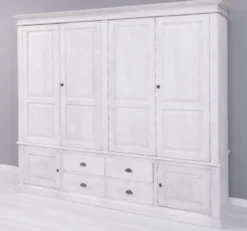 Casa Padrino Landhausstil Schlafzimmerschrank Hellgrau 232 x 59 x H. 197 cm - Massivholz Kleiderschrank mit 6 Türen und 4 Schubladen - Massivholz Schlafzimmer Möbel im Landhausstil