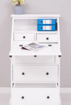 Casa Padrino Landhausstil Sekretär Kommode Weiß 65 x 45 x H. 110 cm - Massivholz Schrank mit 5 Schubladen - Massivholz Möbel - Landhausstil Möbel