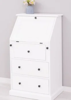 Casa Padrino Landhausstil Sekretär Kommode Weiß 65 x 45 x H. 110 cm - Massivholz Schrank mit 5 Schubladen - Massivholz Möbel - Landhausstil Möbel