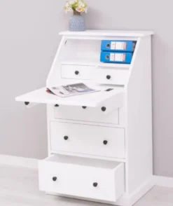 Casa Padrino Landhausstil Sekretär Kommode Weiß 65 x 45 x H. 110 cm - Massivholz Schrank mit 5 Schubladen - Massivholz Möbel - Landhausstil Möbel