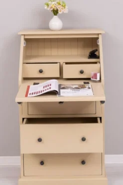 Casa Padrino Landhausstil Sekretär Kommode Beige 65 x 45 x H. 110 cm - Massivholz Schrank mit 5 Schubladen - Massivholz Möbel - Landhausstil Möbel