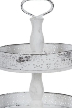 Casa Padrino Landhausstil Shabby Chic Etagere 3-Stufig Antik Weiß Ø 40 x H. 66 cm - Gastronomie Accessoires