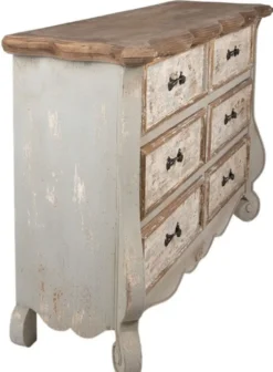 Casa Padrino Landhausstil Shabby Chic Kommode mit 6 Schubladen Grau / Beige / Gold / Braun 135 x 41 x H. 89 cm - Landhausstil Möbel - Shabby Chic Möbel - Landhausstil Einrichtung