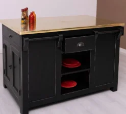 Casa Padrino Landhausstil Shabby Chic Kücheninsel mit verzinkter Tischplatte Antik Schwarz / Gold 135 x 85 x H. 90 cm - Massivholz Esszimmerschrank - Esszimmer Möbel im Landhausstil