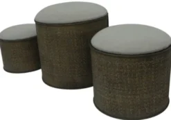 Casa Padrino Landhausstil Sitzblock 3er Set - Handgefertigte Sitzhocker mit Stauraum in Dunkelbraun und Beige, Ø 31/36/41 cm